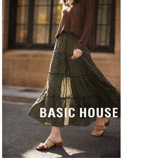 百家好复古绿色碎花蛋糕半身裙女春季 高腰显瘦中长A字大摆裙 新款