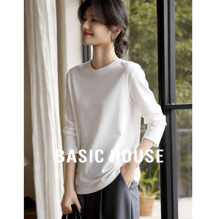 宽松白色长袖 百家好经典 T恤春季 新款 Basic 圆领基础打底衫 House