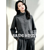 单排扣毛衣高级感冬装 新款 外套 女冬季 百家好灰色立领绵羊毛针织衫