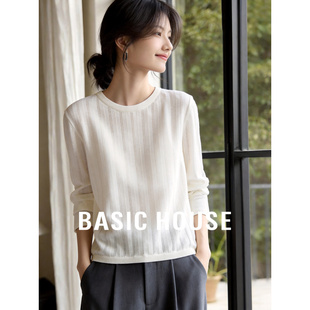 百家好镂空少女风圆领针织衫 宽松显瘦温柔风软糯上衣 女26早春新款