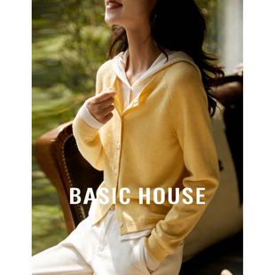 Basic House/百家好早春新款羊毛针织毛衫女假两件毛衣开衫外套