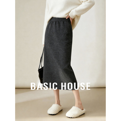 百家好灰色半身长裙女秋冬季