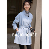 宽松气质系带中长款 Basic 新款 百家好立领蓝色风衣春季 外套 House