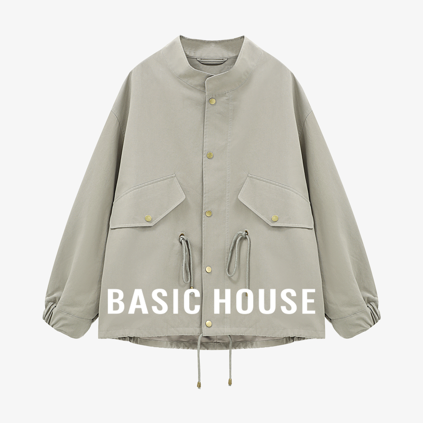 Basic House/百家好简约工装风外套2025秋季双口袋抽绳设计感上衣