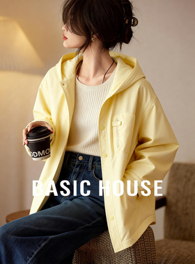 Basic House/百家好奶黄连帽羽绒服女冬季温柔浅色系保暖百搭外套