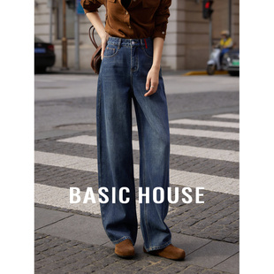 百家好复古加绒牛仔裤女冬季2025新款宽松保暖高腰直筒阔腿长裤