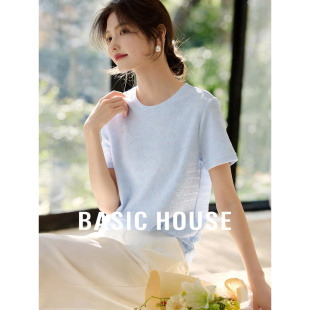 2026春夏新款 Basic 套头针织衫 百家好纯色圆领短袖 蓝色上衣 House