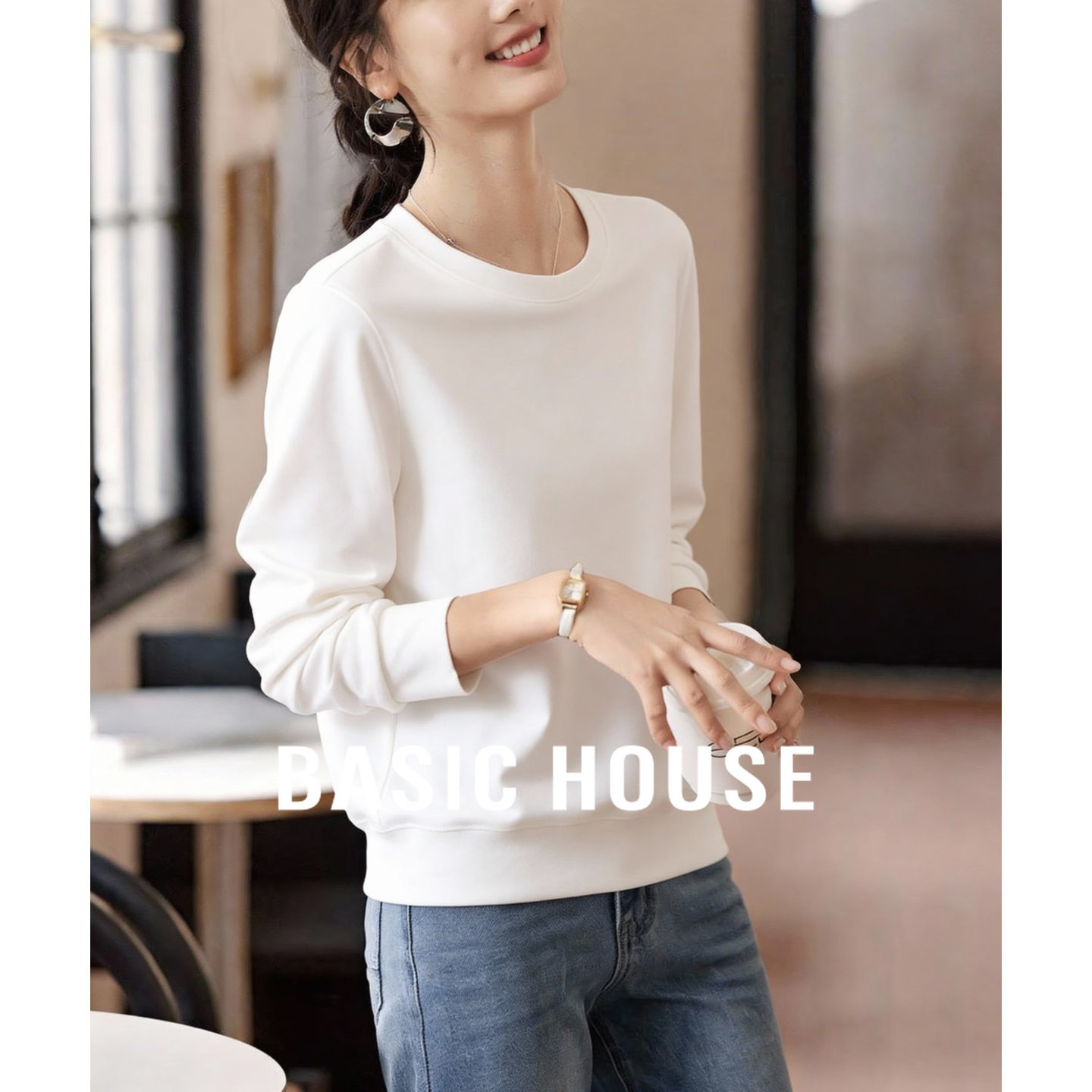 百家好极简纯白软糯圆领宽松显瘦上衣春季新款慵懒风休闲套头卫衣,女装/女士精品,卫衣/绒衫,淘宝优惠券,粉丝福利购,淘宝优惠卷