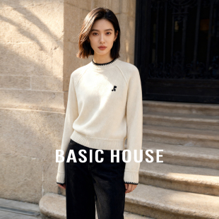 显瘦插肩袖 Basic 2026新款 百家好减龄绵羊毛圆领针织衫 上衣 House