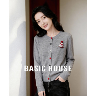 House 圆领绵羊毛衫 百家好减龄针织开衫 新款 上衣 毛衣女春季 Basic