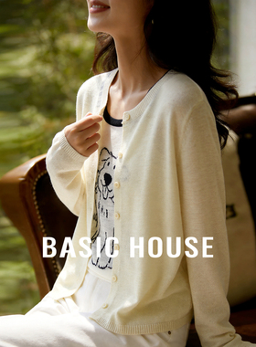 Basic House/百家好韩系假两件针织衫女春夏温柔风显瘦通勤小上衣