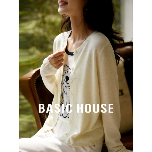 Basic House/百家好韩系假两件针织衫女春夏温柔风显瘦通勤小上衣