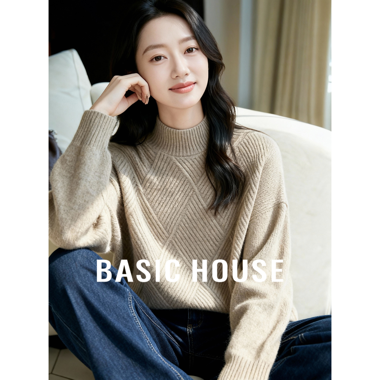 Basic House/百家好半高领加厚毛衣女秋冬季2025新款套头纯色内搭