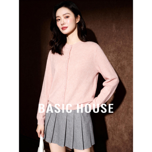 女2026春圆领单排扣宽松外套 百家好温柔风针织开衫 Basic House