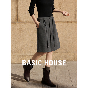 百家好高腰纯色直筒短裤女春季新款高级感外穿流行设计感休闲裤子