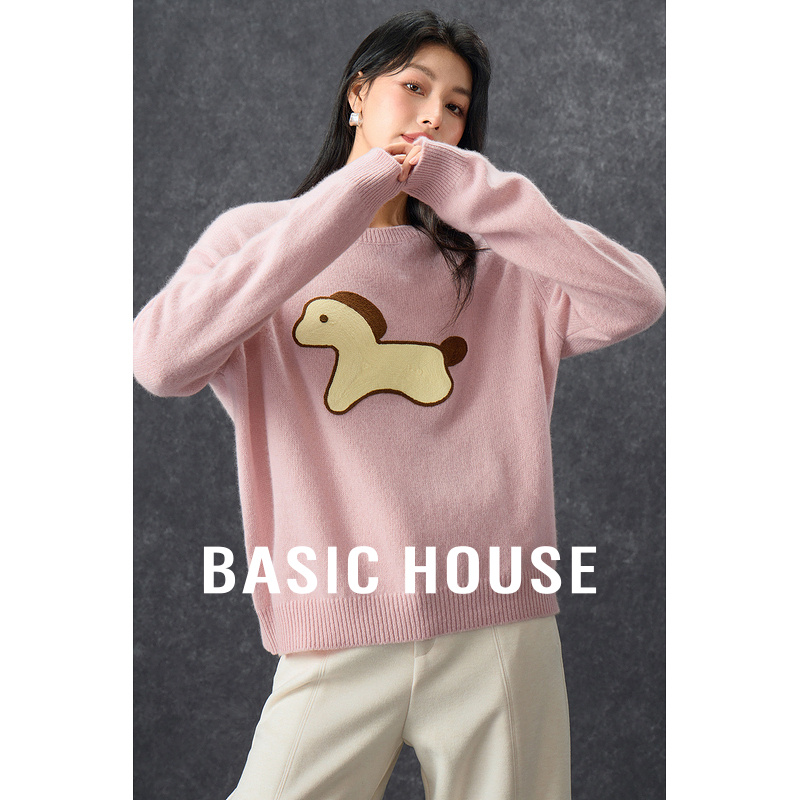 百家好绵羊毛100%小马毛衣女秋冬