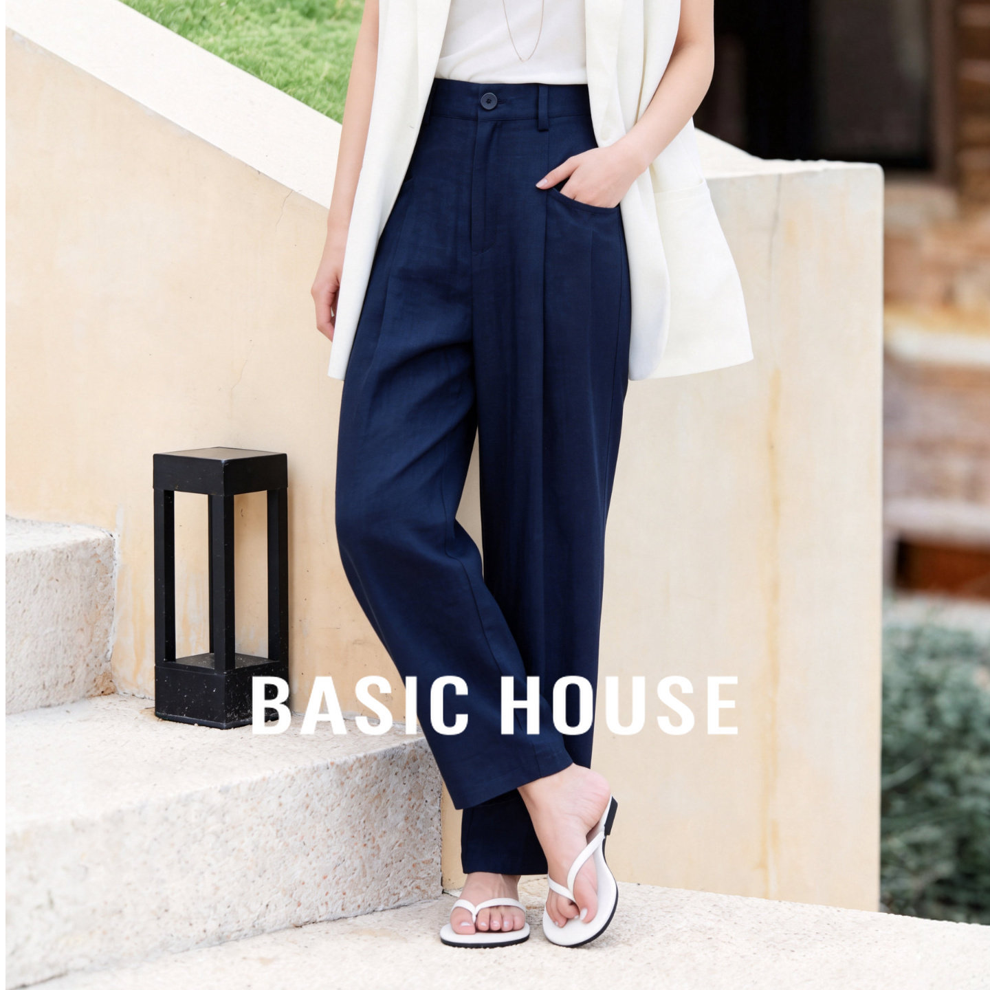 Basic House/百家好简约高腰阔腿裤女春季新款显瘦垂坠感西装裤