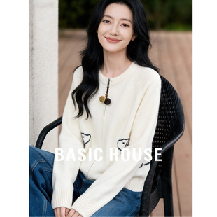 毛衣女春2026新款 百家好卡通小狗开衫 双拉链宽松上衣 House Basic