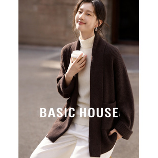 女宽松外搭上衣 百家好无扣美拉德色系慵懒风针织开衫 Basic House