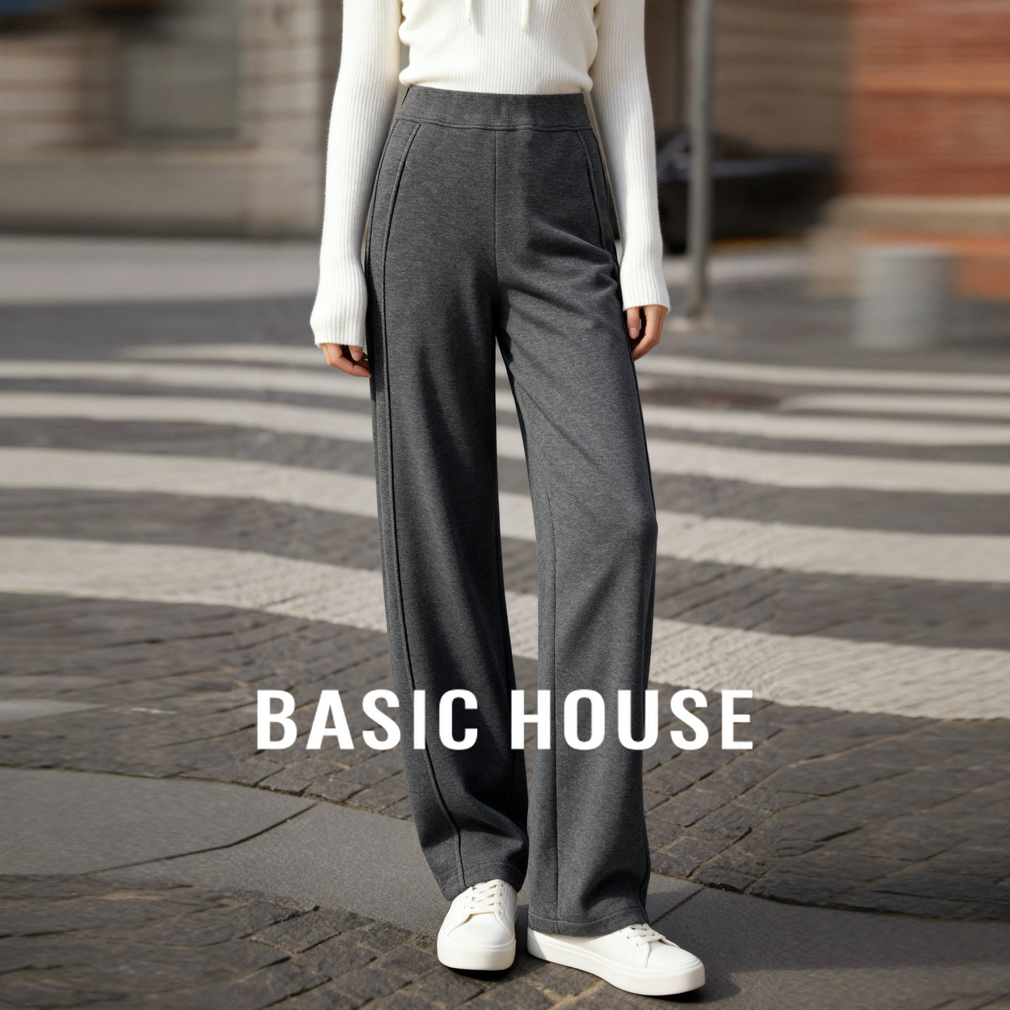 百家好灰色绵羊毛休闲裤女士秋冬季新款高腰阔腿宽松百搭直筒裤子,女装/女士精品,休闲裤,淘宝优惠券,粉丝福利购,淘宝优惠卷