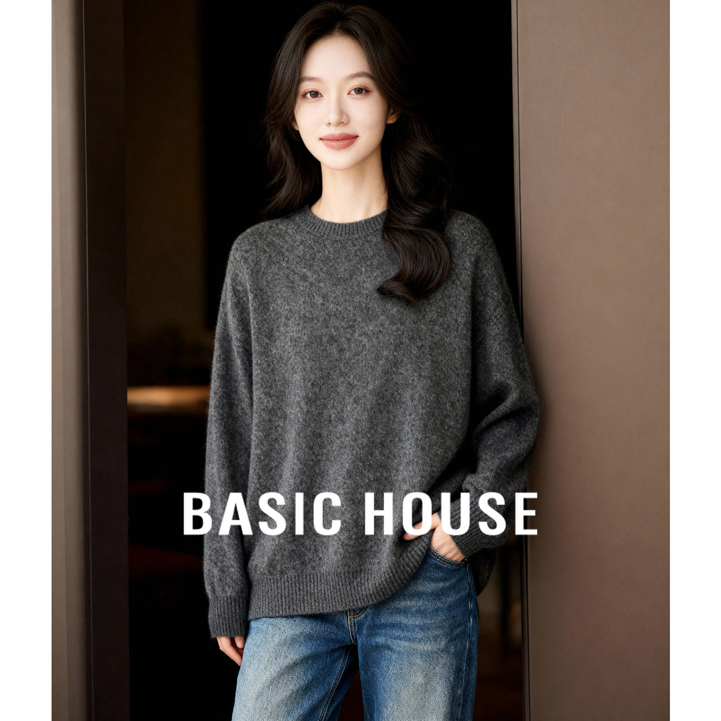 百家好山羊绒毛衣冬季新款女士保暖打底内搭宽松遮肉绵羊毛针织衫