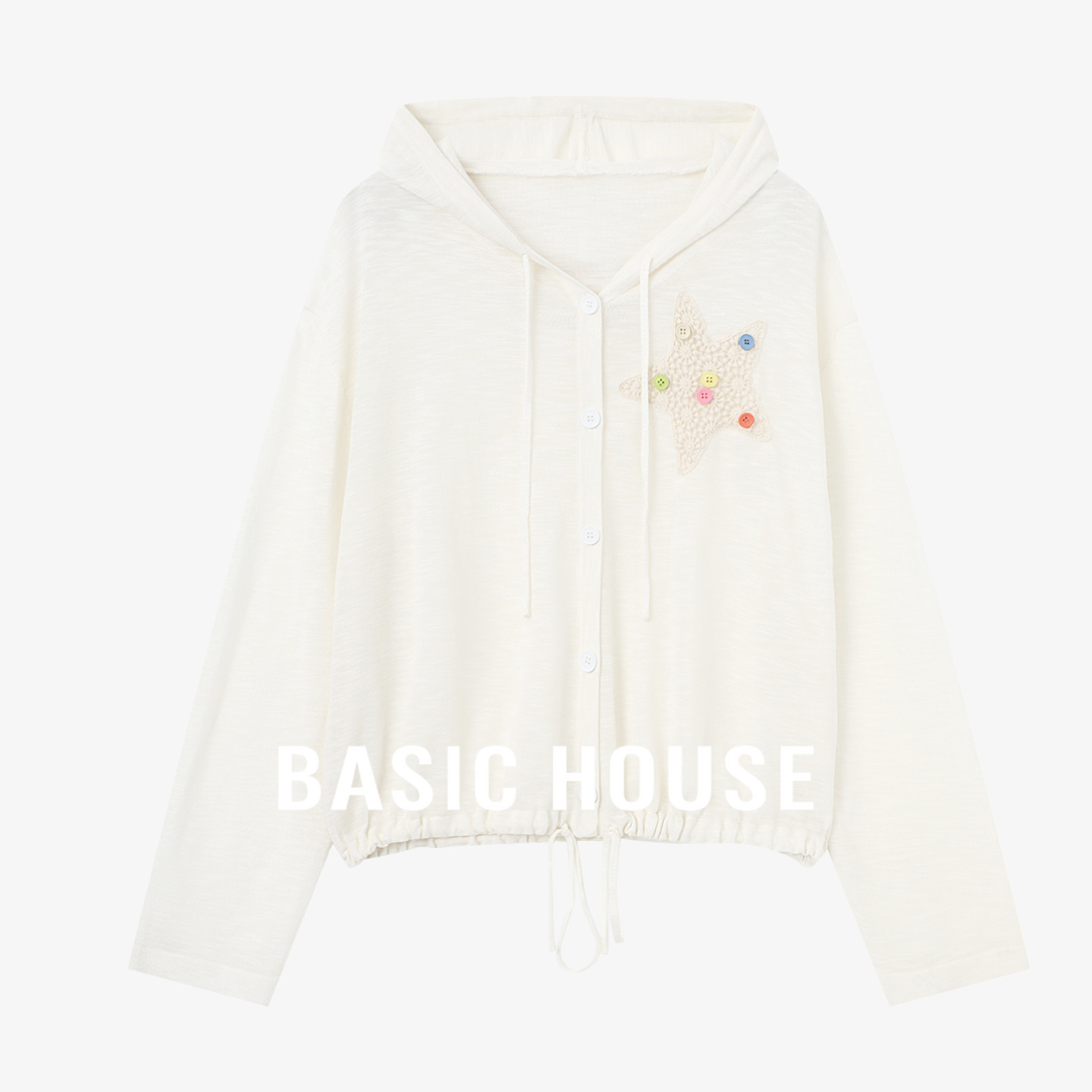 Basic House/百家好秋季新款轻薄长袖连帽刺绣设计感简约针织衫女