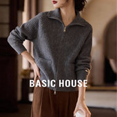 House 百家好翻领灰色毛衣女春新款 绵羊毛针织毛衫 Basic 开衫 外套