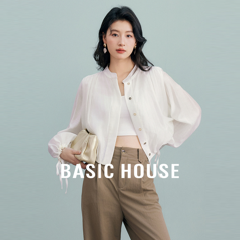 Basic House/百家好抽绳莱赛尔衬衫设计感防晒空调小衫薄款夏新款