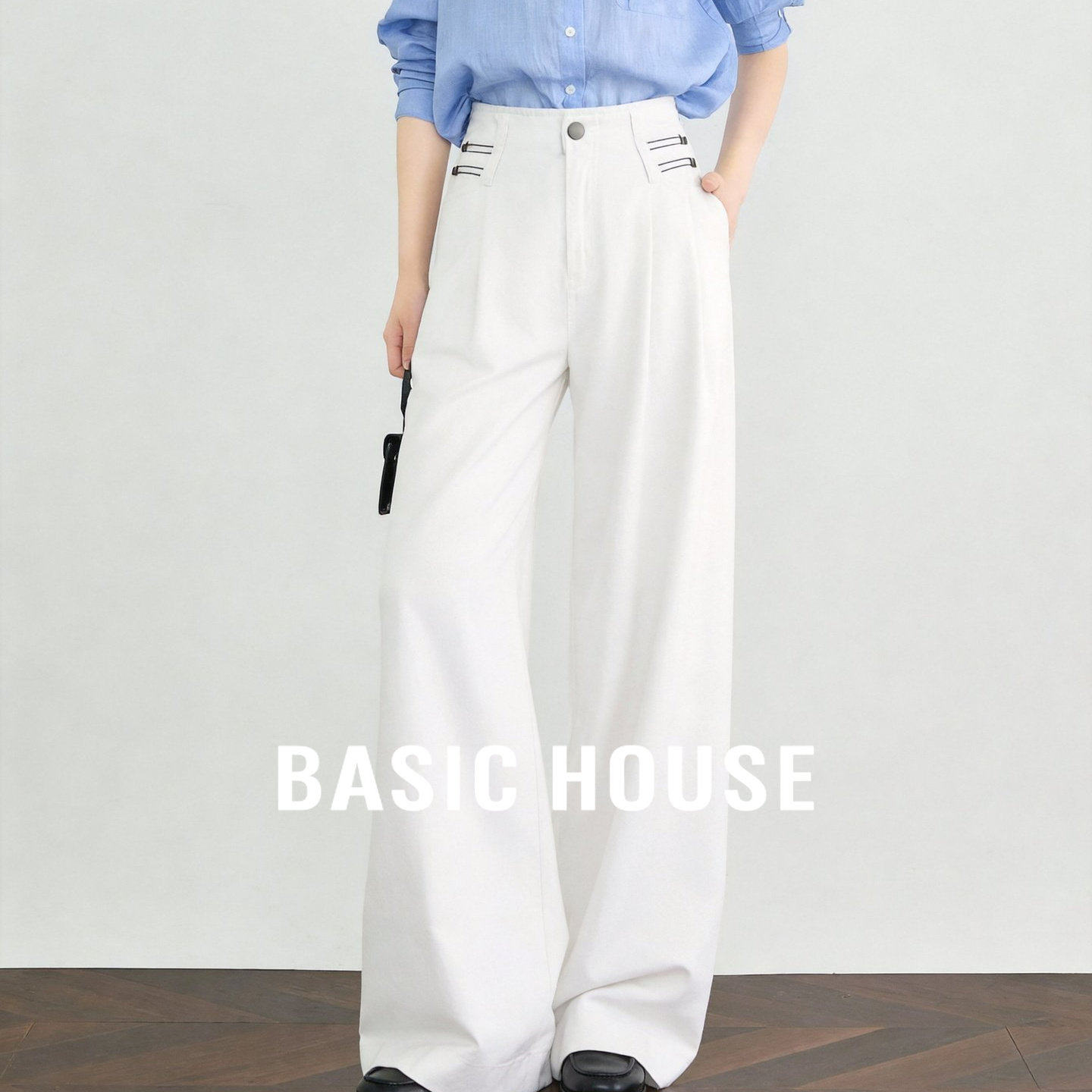 百家好白色高腰阔腿牛仔裤2026春季新款宽松显瘦直筒休闲长裤子女