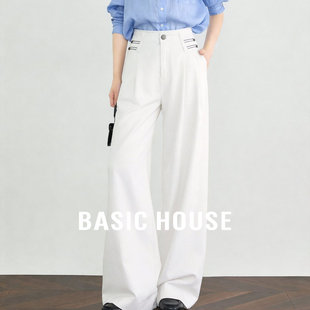 宽松显瘦直筒休闲长裤 新款 子女 2026春季 百家好白色高腰阔腿牛仔裤