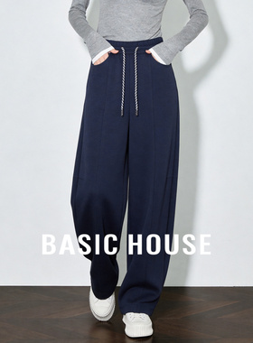Basic House/百家好松紧腰抽绳阔腿卫裤女慵懒风宽松垂感休闲长裤