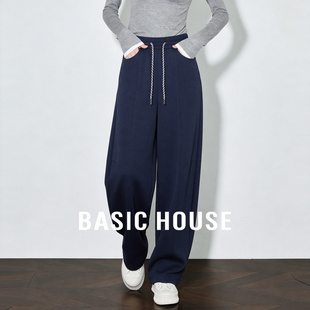 Basic House/百家好松紧腰抽绳阔腿卫裤女慵懒风宽松垂感休闲长裤