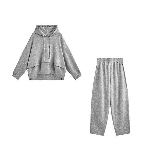 Basic House/百家好拼接连帽套头上衣束脚运动裤夏秋新款二件套装