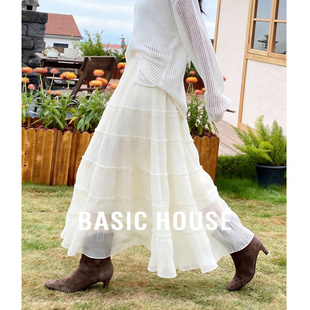 新款 Basic 温柔纱裙春季 百家好法式 大摆蛋糕裙气质半身裙女 House