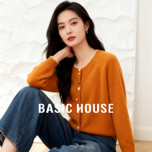 女温柔秋冬毛衣 百家好复古风彩色纽扣圆领针织开衫 Basic House