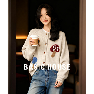 Basic House/百家好25冬新童趣软糯可爱外套立体蘑菇提花开衫毛衣