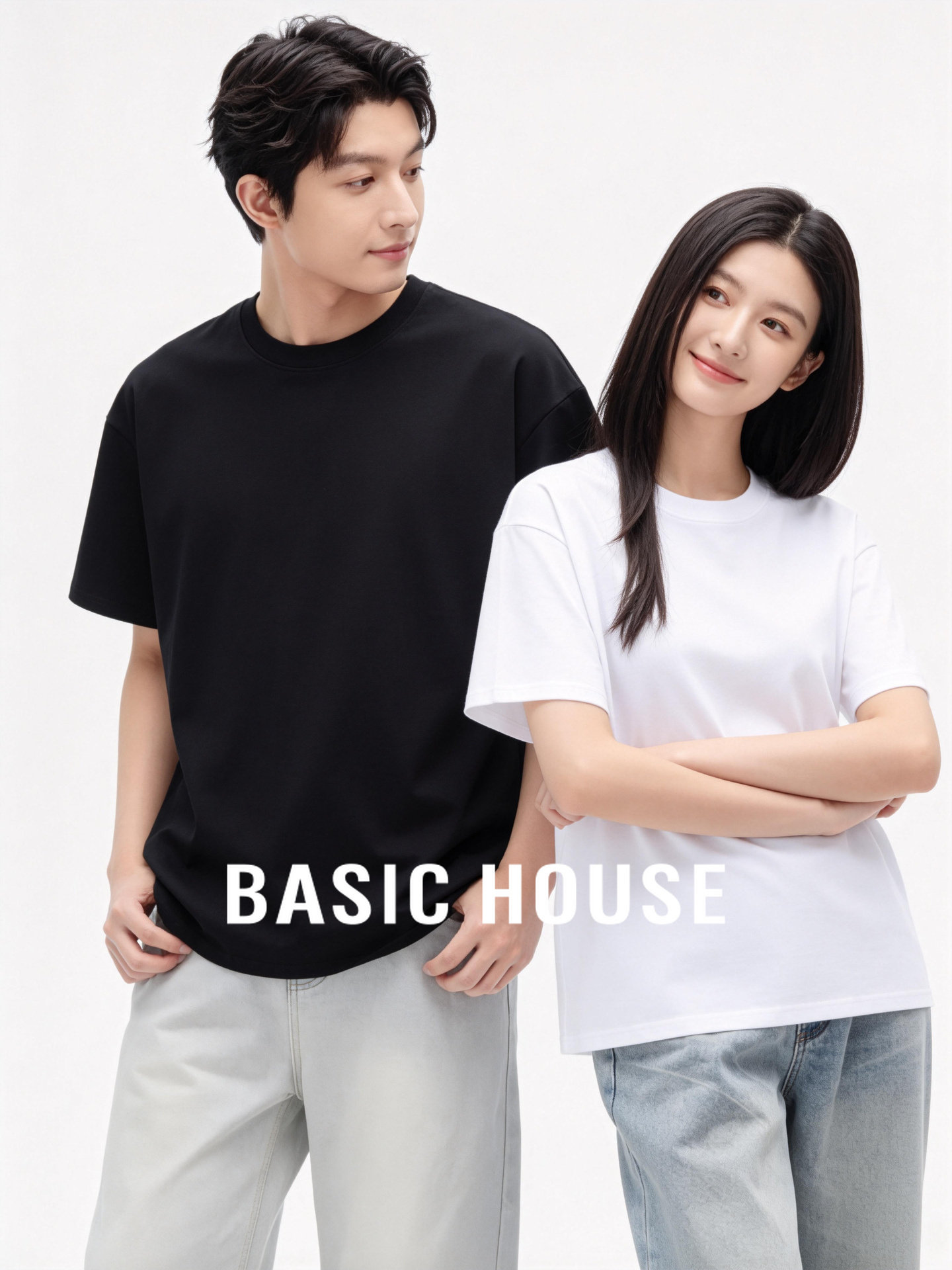 Basic House/百家好纯棉短袖T恤女2026夏新款白色内搭打底衫上衣