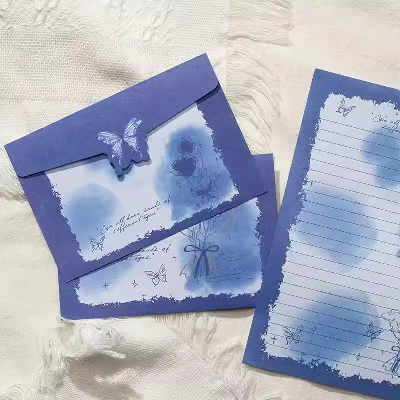 蓝色系浪漫蓝玫瑰情书信封信纸套装梦幻手写七夕情人节表白
