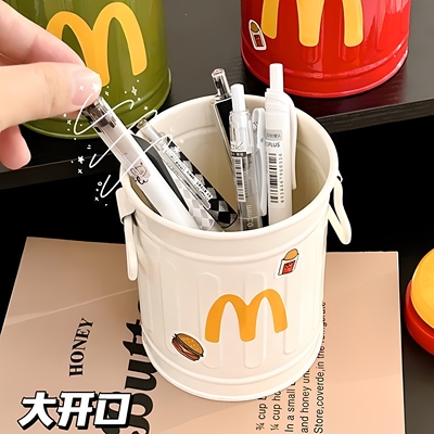 美式小桶复古可爱摆件装饰笔筒桌面客厅办公室文具化妆刷收纳罐子