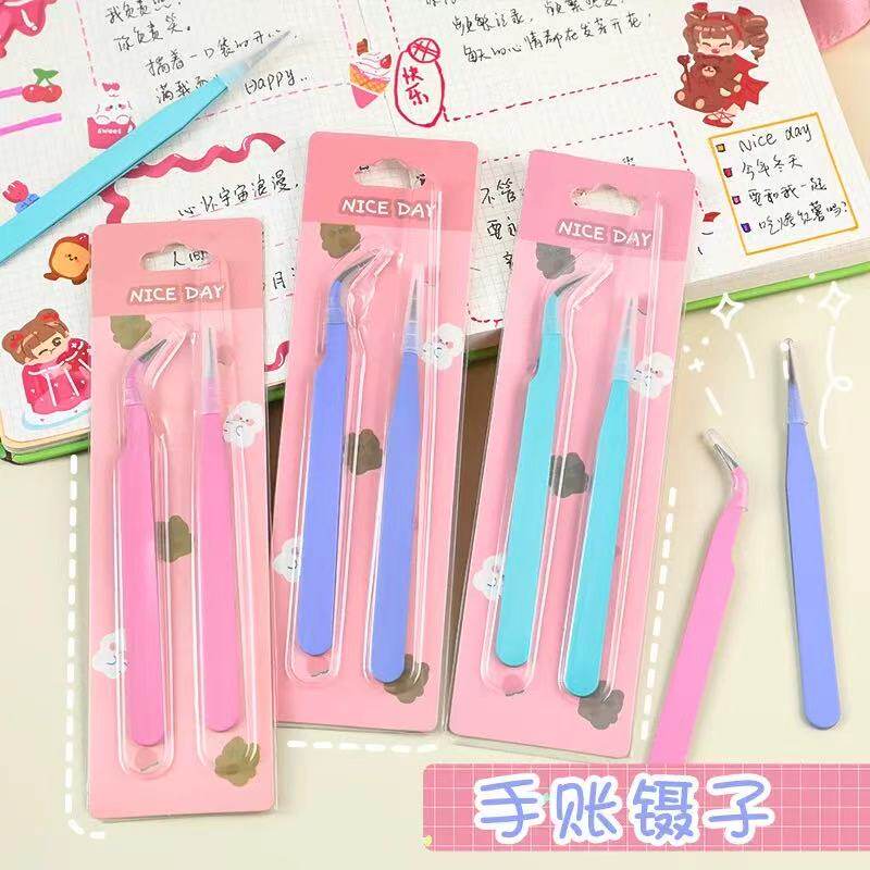马卡龙彩色手帐造景贴纸金羽夹镊子胶带贴纸ins风手账的工具配件图片