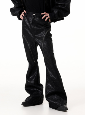 SCD crowd 2025秋冬 暗黑骑士系列 吸血鬼双拉链蕾丝皮质微喇长裤