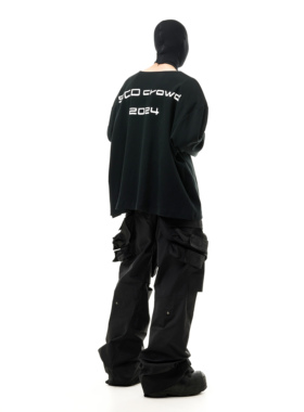 SCD crowd 24秋冬 短宽廓形长袖大圆领宽松可拆卸垫肩LOGO打底衫