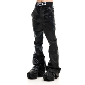 crowd 24秋冬 暗黑先锋立体裁剪裂纹拼接休闲修身 SCD 蜡面喇叭裤