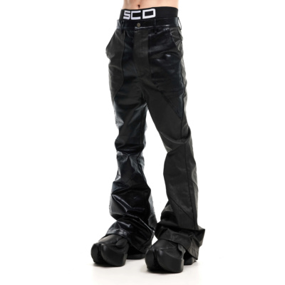 拼接蜡面裂纹高品质皮裤