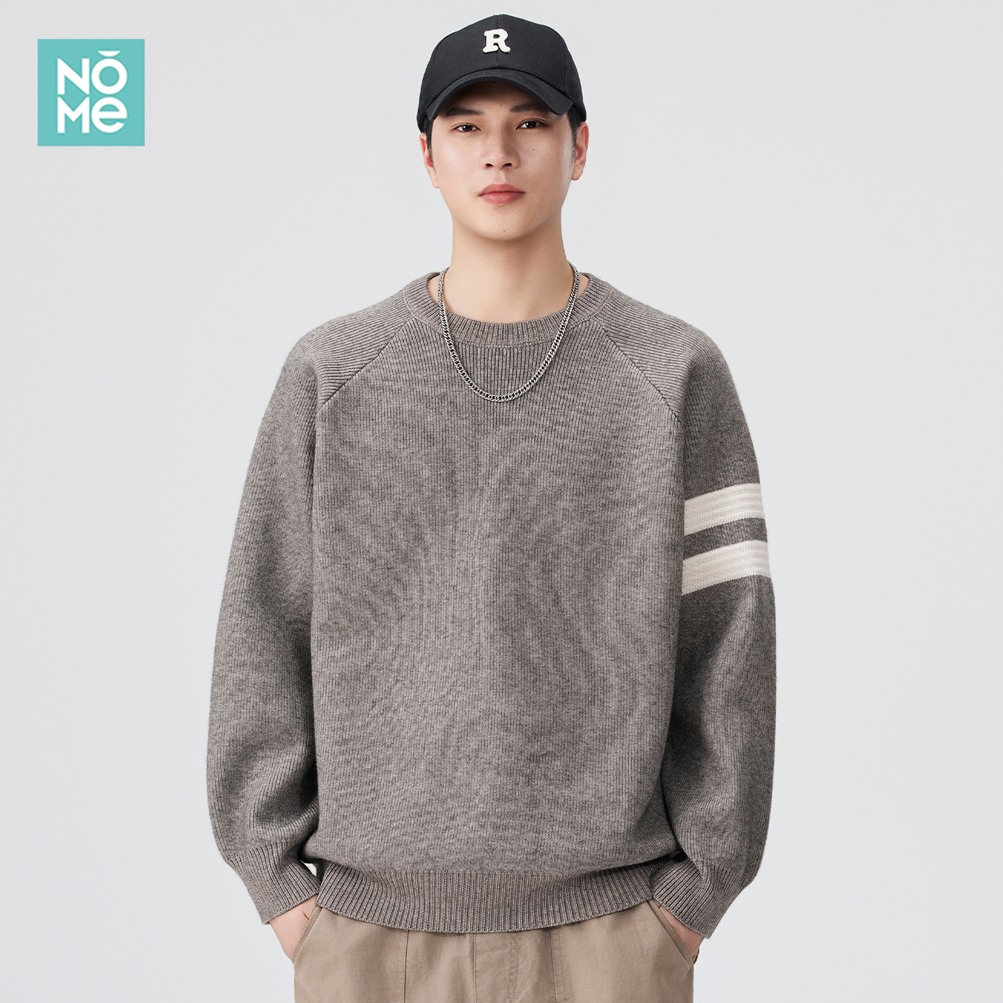 美式810G重磅毛衣男秋冬撞色条纹