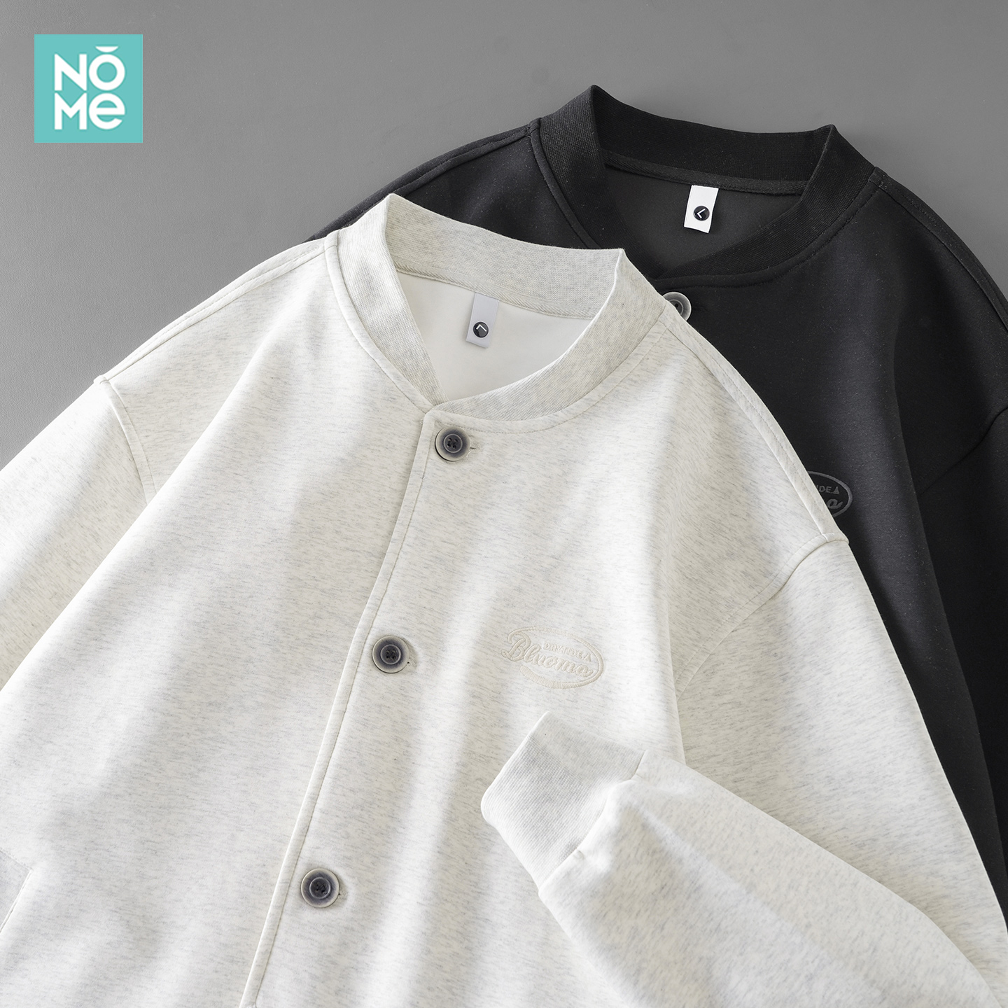 NOME日系街头棒球服刺绣卫衣外套男春秋季高级感纯色开衫夹克上衣