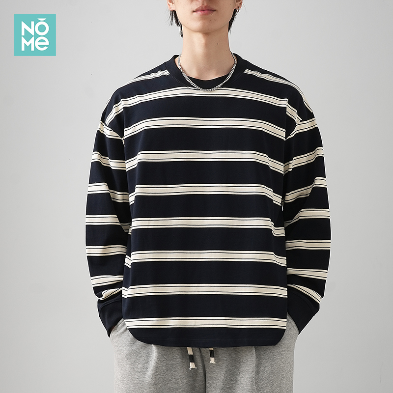 NOME320G重磅纯棉条纹长袖T恤男