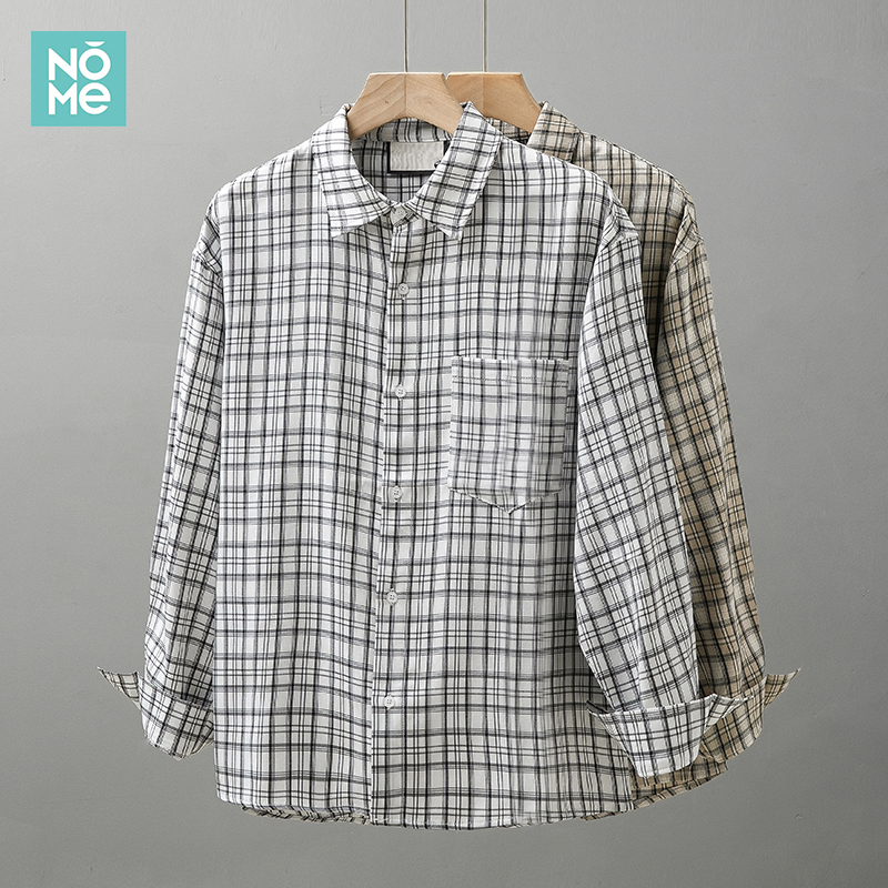NOME采用复古格子面料长袖衬衫男