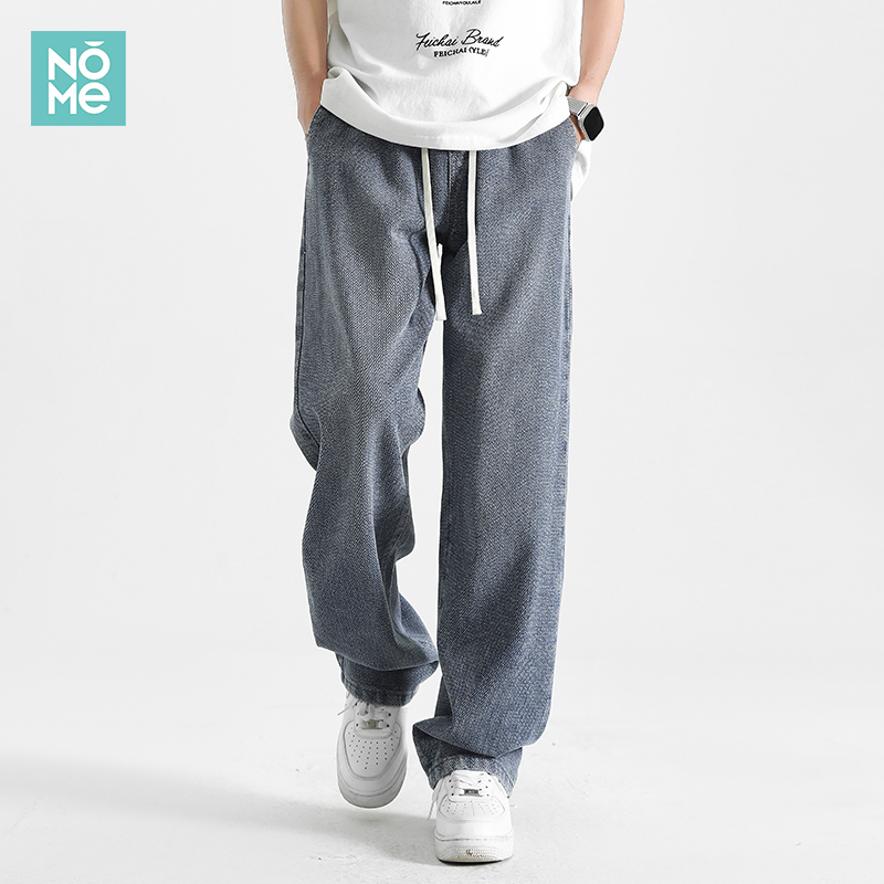 NOME蓝色直筒牛仔裤男夏季薄款休闲宽松阔腿弯刀裤美式vibe长裤子