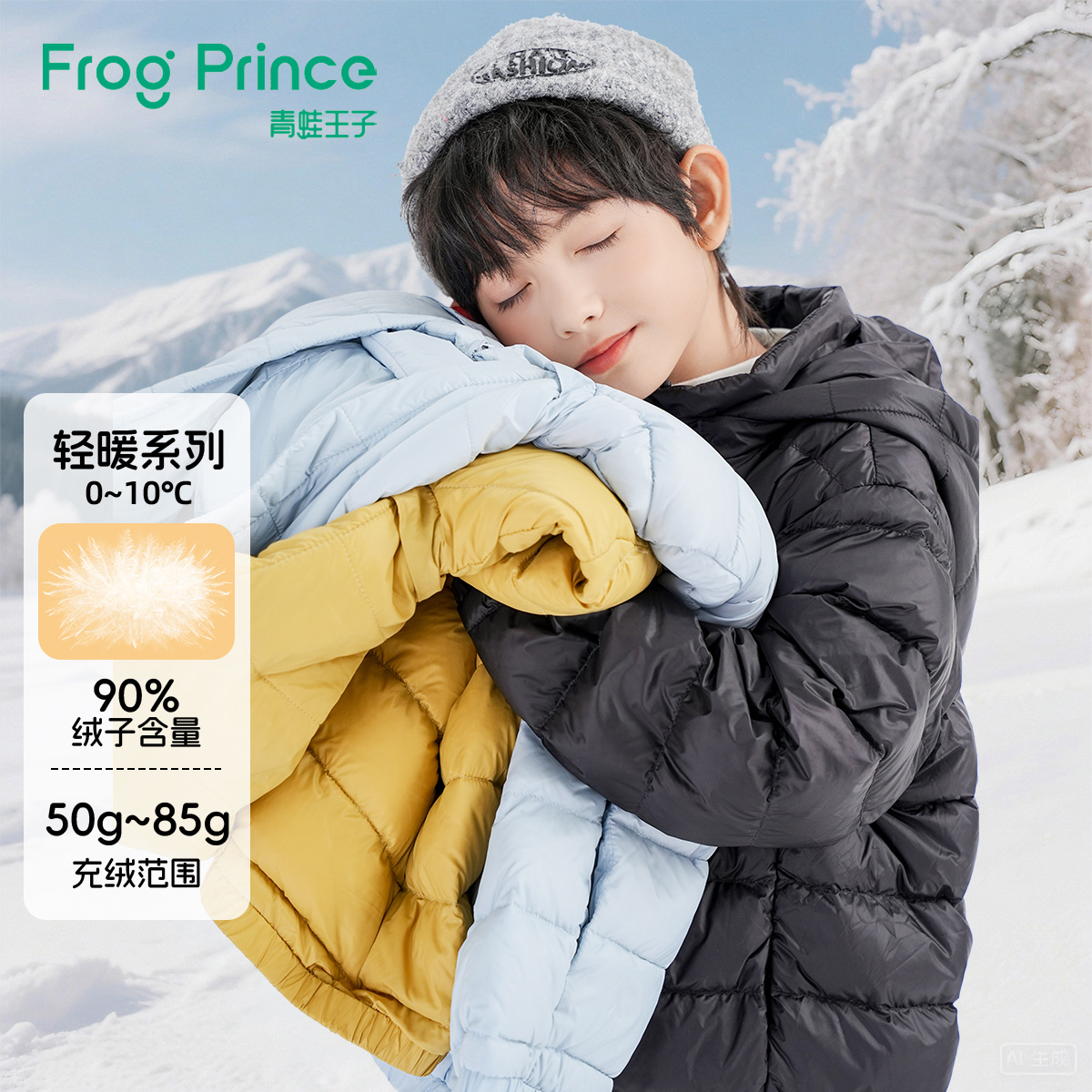 青蛙王子男女童连帽轻薄羽绒服